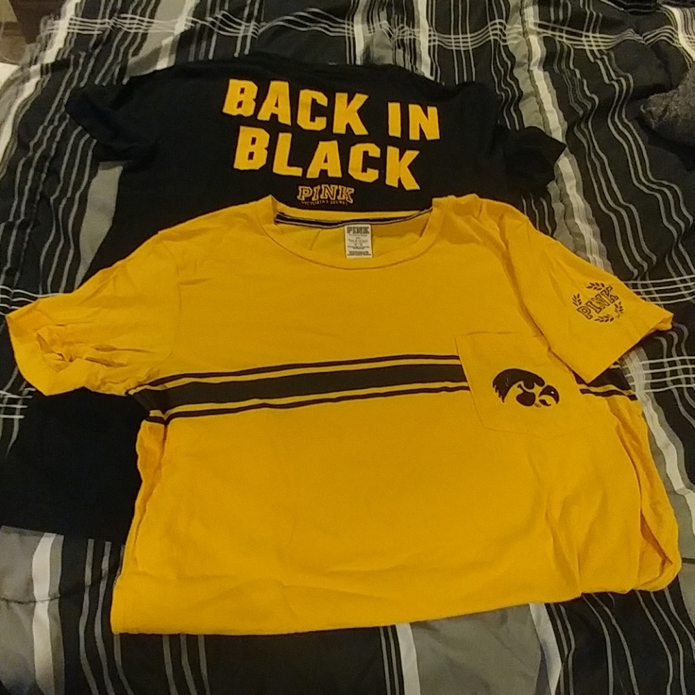 2 victoria secret pink hawkeye tshirts.